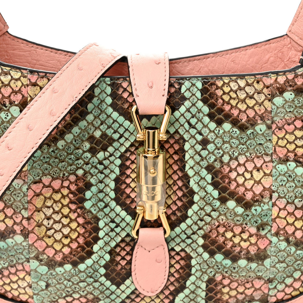 Snakeskin Ostrich Calfskin Small Jackie 1961 Hobo Pink Multicolor